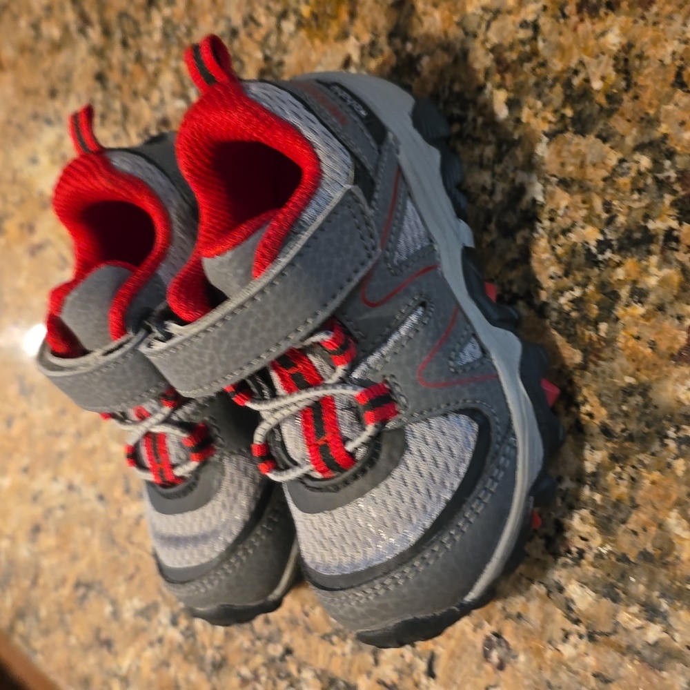 Gray and Red Kids Shoes
